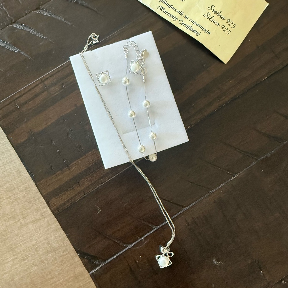 Silver & Pearl Necklace and Earring Set